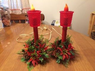 Vintage Set Of 2 Christmas Electric Light Up Candles