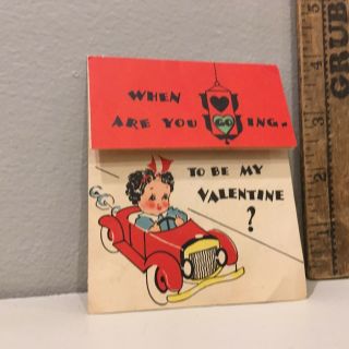 Vtg Valentine Card Boy Driving Vintage Car Traffic Light " Stop Go "