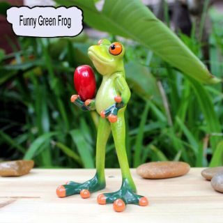 1pc Green Resin Frog Figurine Gift Garden Ornament Funnuy Frog Man Gnome Statues