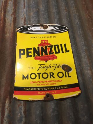Pennzoil Rusty Porcelain Sign Gas Sound Your Z Pump Plate Motor Oil Can Push