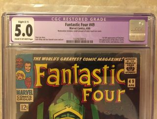 Fantastic Four 49 Cgc 5.  0 C/ow Pages Marvel Comics 1966 C - 1 Slight Res Galactus