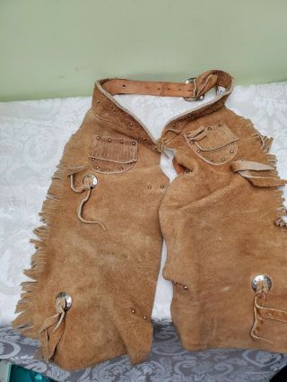 Vintage Sears Toddler Kids Cowboy 100 Leather Chaps Costume Western Sz.  2 - 4