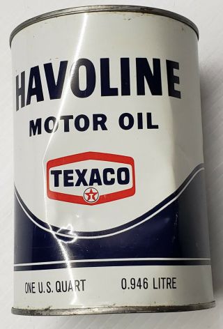Vintage 1968 Texaco Havoline Motor Oil Can,  One Full Quart,  Sae 20 - 20w Hd