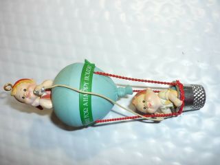 T2 Carlton Cards Christmas Ornament 1990 Up Up Away Elves In Hot Air Balloon