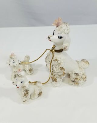Vintage Collectible Porcelain/ceramic White Poodle And Puppies 822