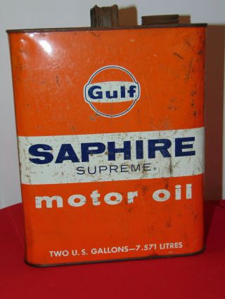 Vintage Gulf Saphire Supreme Motor Oil Two Gallon Can