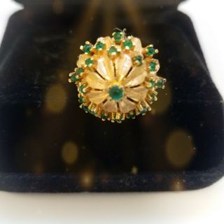 Vintage 14k Yellow Gold Domed Ring W/emeralds