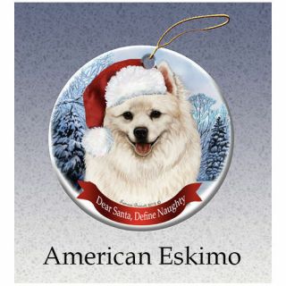 American Eskimo Howliday Porcelain China Dog Christmas Ornament