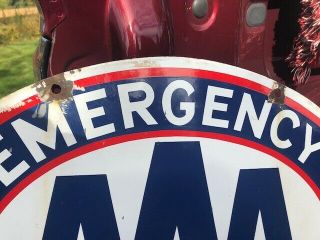 Vintage Porcelain AAA EMERGENCY SERVICE SIGN DOUBLE SIDED 3