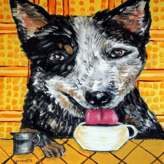 Australian Cattle Dog At A Coffee Bar Art Tile Coaster Gift