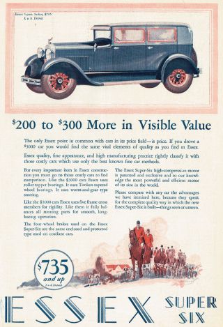 1928 Vintage Essex Six Sedan Car Automobile Horse Riding Art Print Ad