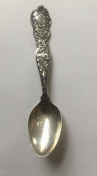 1901 Pan American Exposition Indian Chief W/ Buffalo Sterling Souvenir Spoon 23g