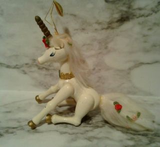 Vintage 1981 Kurt Adler Wooden Christmas Unicorn Hand Painted Ornament W/ Tag