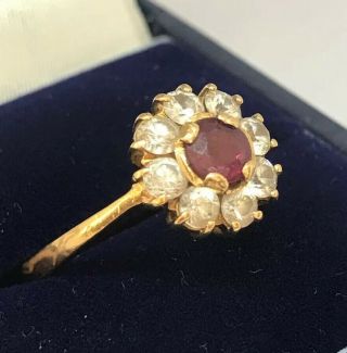 Vintage Fine Ruby And Diamond 18ct 750 Flower Cluster Ring 1954