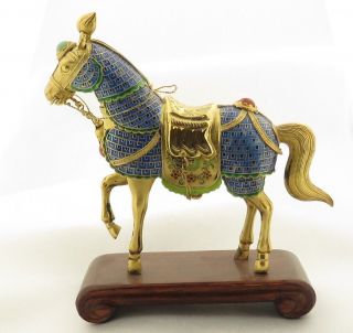 Vintage Hand Made Ornate Chinese Gilt,  Silver & Enamel Figure Of A Royal Horse.