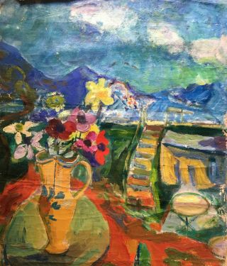 Frederick Serger,  Bouquet In Landscape,  Oil Painting,  1954 (comes With Book)