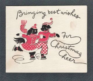 Norcross 1936 Puppies Costumes Skate Orig Envelope Christmas Card Seal Vintage