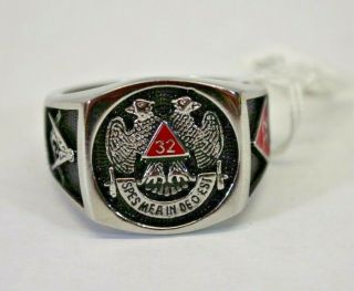 Scottish Rite 32nd Degree Double Eagle Masonic Stainless Steel Ring Size 13