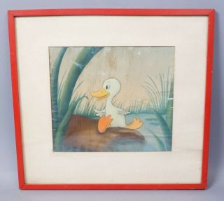 Orig 1938 Walt Disney Ugly Duckling Cell Painting w Courvoisier Galleries Label 3