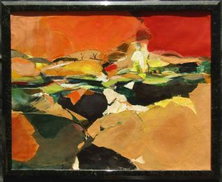 Carol Long Large Older Abstract Expressionist Oil Painting & Collage