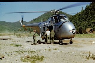 Air Force Helicopter Military Personnel Korean War 35mm Slide Red Border 1950s