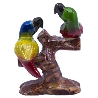 Hand Carved Marble Stone Macaw Parrots On Branch Figurine Carving 3.  75 " High