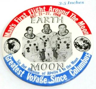 1968 Apollo 8 Saturn V Pin Pinback Button Badge Space Moon Borman Lovell Anders