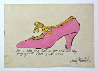Andy Warhol - - A 1950s Estate Stamped Ink & Watercolor Shoe Painting,  Unique