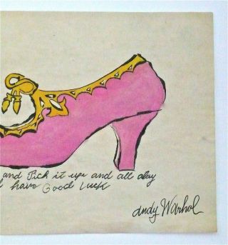 ANDY WARHOL - - A 1950s ESTATE STAMPED INK & WATERCOLOR SHOE PAINTING,  UNIQUE 3