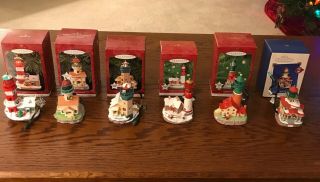 6 Hallmark Keepsake Lighthouse Greetings Magic Christmas Ornaments 1997 - 2002