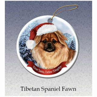 Tibetan Spaniel Howliday Porcelain China Dog Christmas Ornament