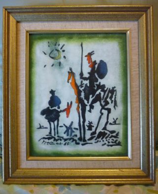 Max Karp,  Enamel On Copper - After Pablo Picasso Don Quixote 11 " X 13 " Framed