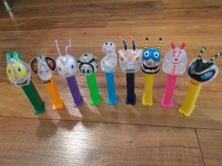 Pez Clear Crystal Bugz Dispensers Set Of 9 Solid Stems 2009 Rare