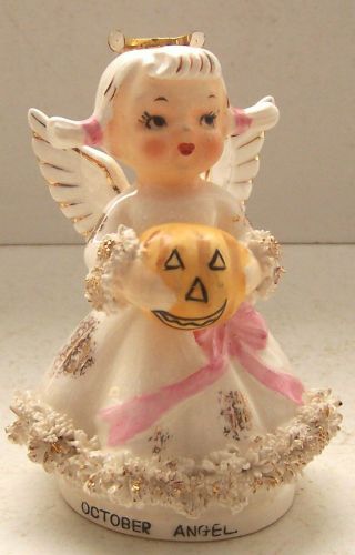 Vtg Lefton Japan Halloween October Girl Angel Figurine Jack O 