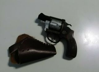 Vintage Edison Giocattoli Detective Italy Toy Cap Gun Leather Case Metal 00962