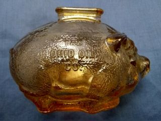 Vintage Ohio Oil Co Carnival Glass Piggy Bank Save With Marathon