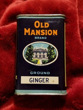 Vintage Advertising Spice Tin " Old Mansion " Pure Spices Ginger