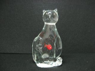 Glass Cat Figure Gold Fish Inside 6 Inches