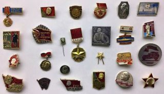 Vintage Badge Old Pins Ussr Medal Russian Propaganda Soviet Order Lenin Kpss 