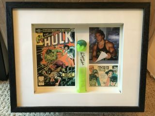 Framed Autographed Lou Ferrigno Incredible Hulk Pez Dispenser Display Case