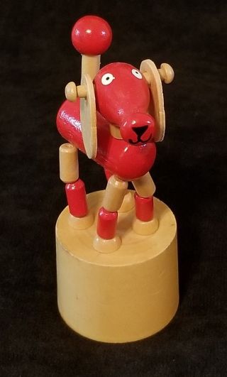 Vintage Push Up Toy Collapsible Wooden Red Dog