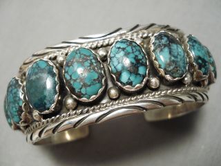 Superior Vintage Navajo Green Spiderweb Turquoise Sterling Silver Bracelet