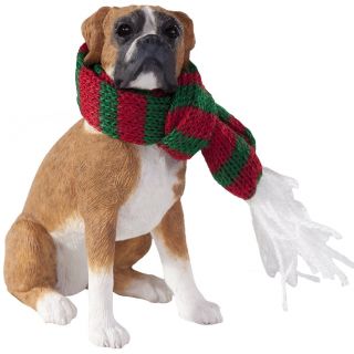 Sandicast Boxer Fawn With Red And Green Scarf Christmas Ornament (xso01702)