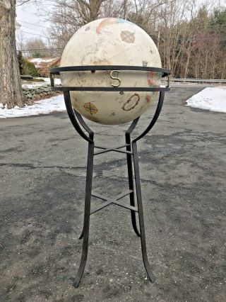 Vintage 16 " Replogle Floor Standing World Globe Cast Iron Base W/ Directionals