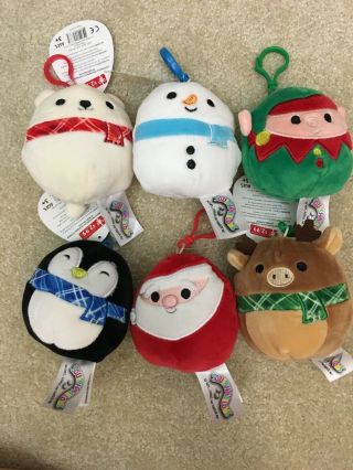 Complete Set Squishmallows 3.  5 " Clip Christmas Squad: Keychain Stocking Ornament