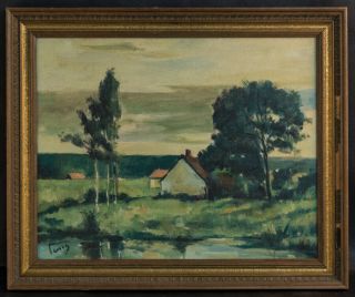 Early 20th Century American Impressionist Oil Painting " House In Spring "