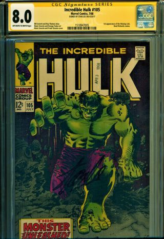 Incredible Hulk 105 Cgc 8.  0 Ow/w Pgs Signed By Stan Lee 1st Missing Link