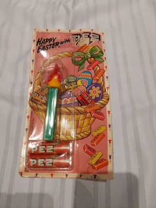 Vintage Pez Dispenser No Feet Rooster Red Comb Green Body Made Usa Nib
