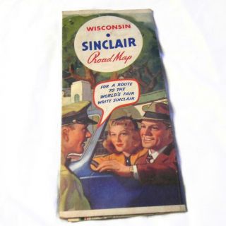 Vintage 1930s Wisconsin Road Map Sinclair Gas W 5 Panel Map Of Us
