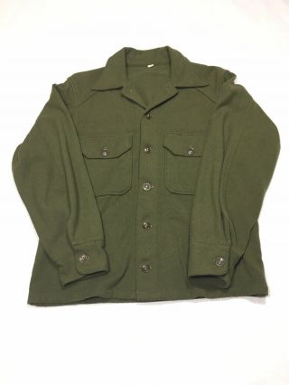 Vintage Men’s Military Olive Field Jacket Wool Coat Shirt Size Medium